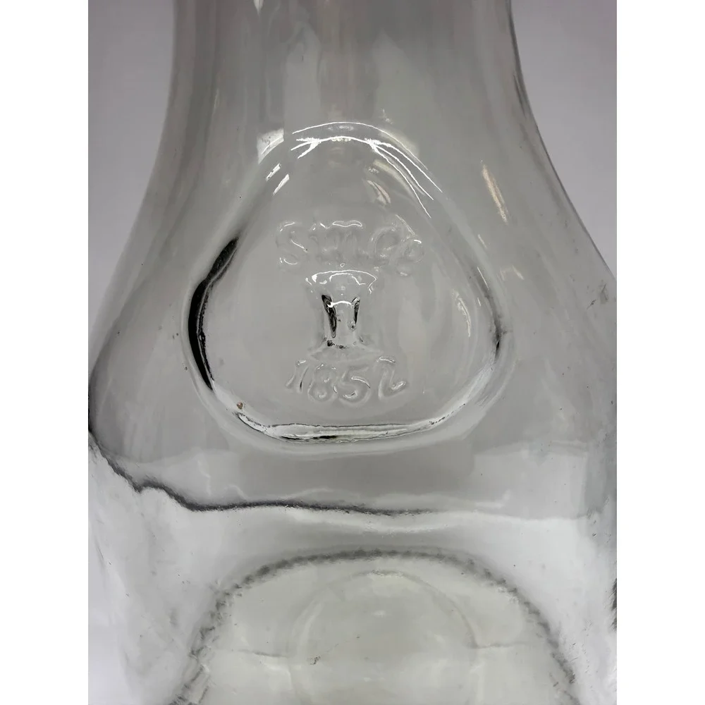 Vintage Style Clear Glass Carafe Decanter Since 1852 Embossed Seal WideBase 1.5L